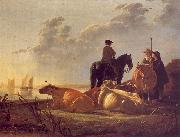 Aelbert Cuyp Cattle with Horseman and Peasants oil